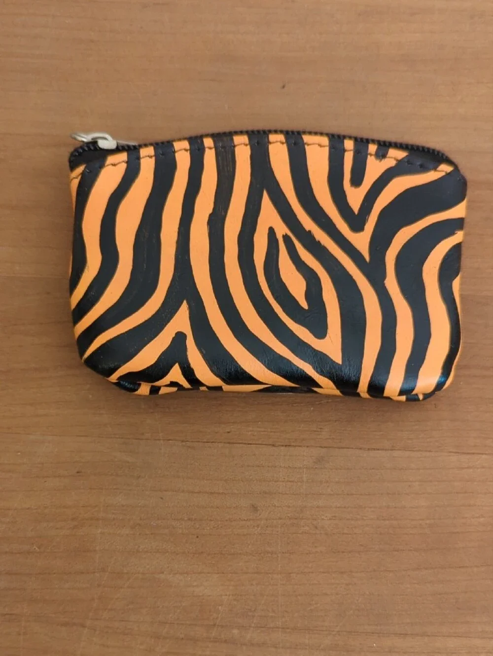 Handcrafted Kids Orange Zebra Leather Coin Pouch